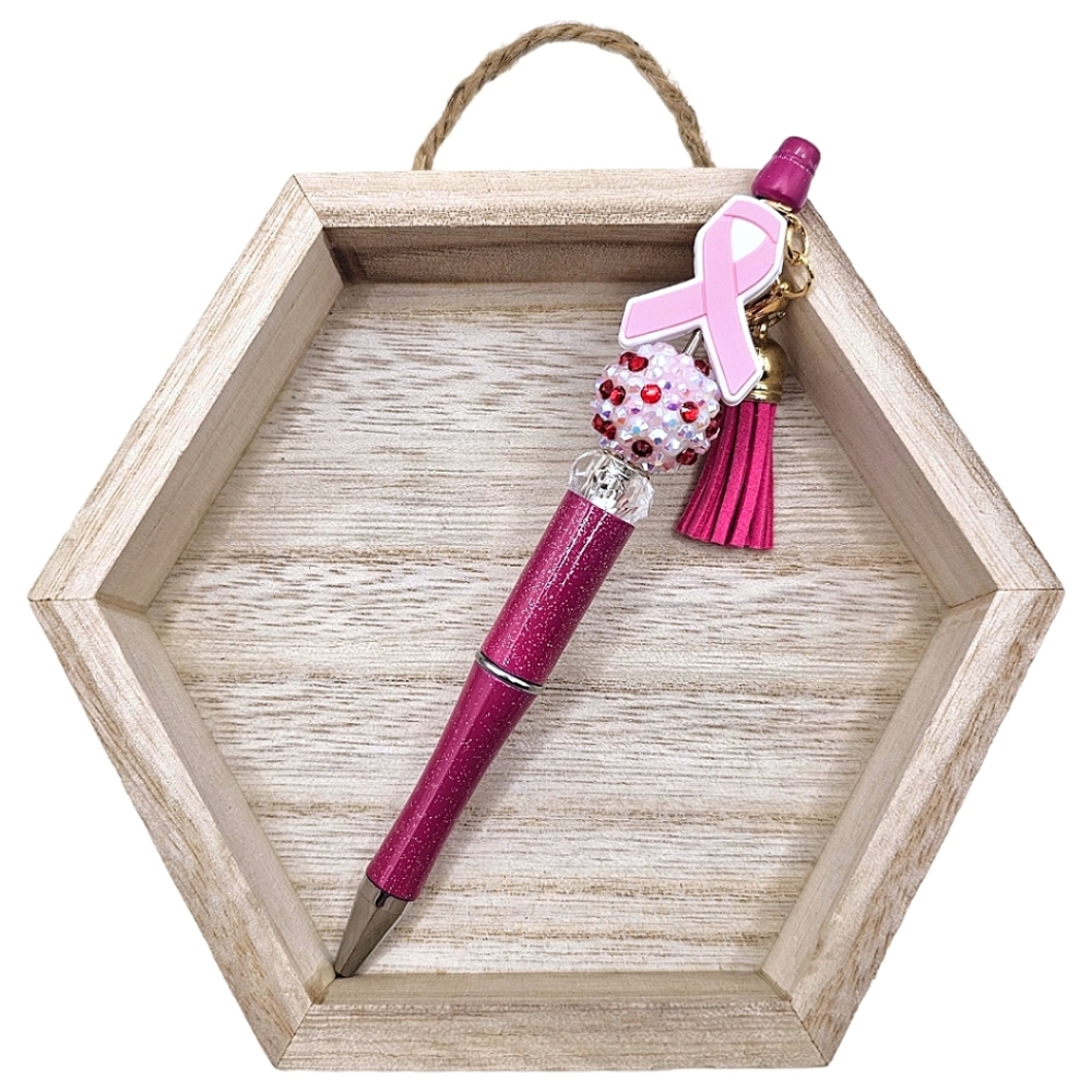 Pink Breast Cancer Awareness Beaded Pen With Tassel Writing Gift Office Supplies